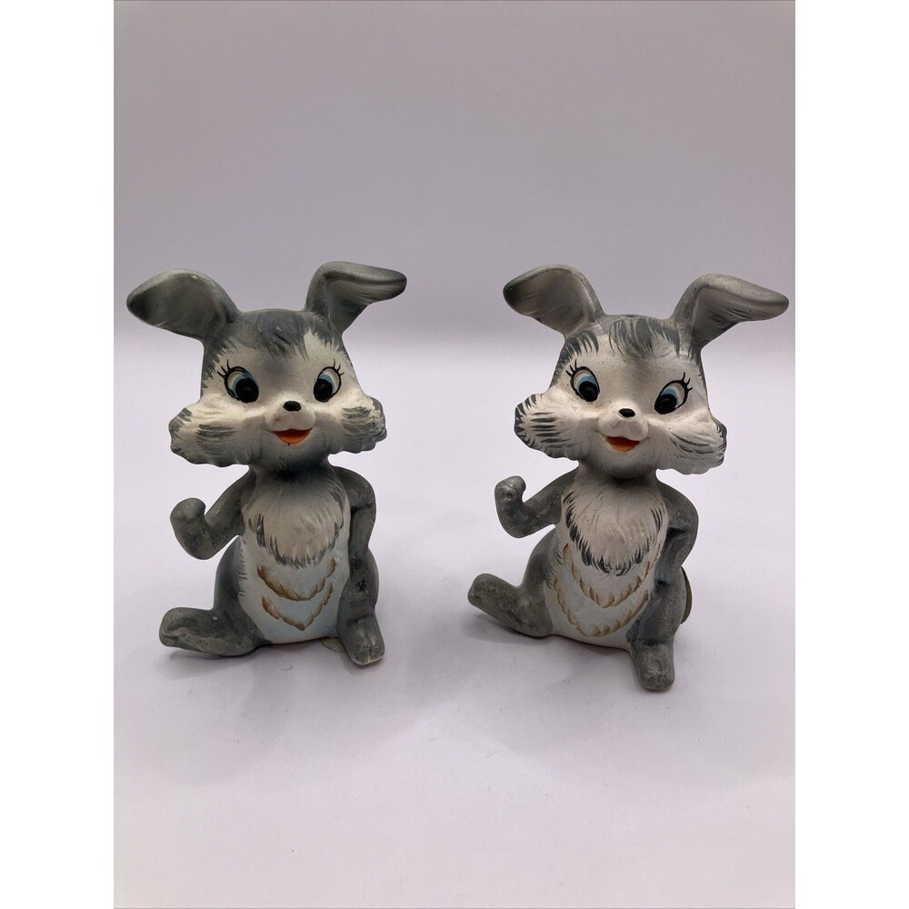 VTG Art Line Japan Bunny Rabbit Salt Pepper Shakers With Stoppers Easter Decor